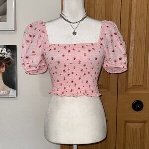 Altar'd State Morgan Pink Floral Smocked Top Womens Medium Coquette Cottage Core
